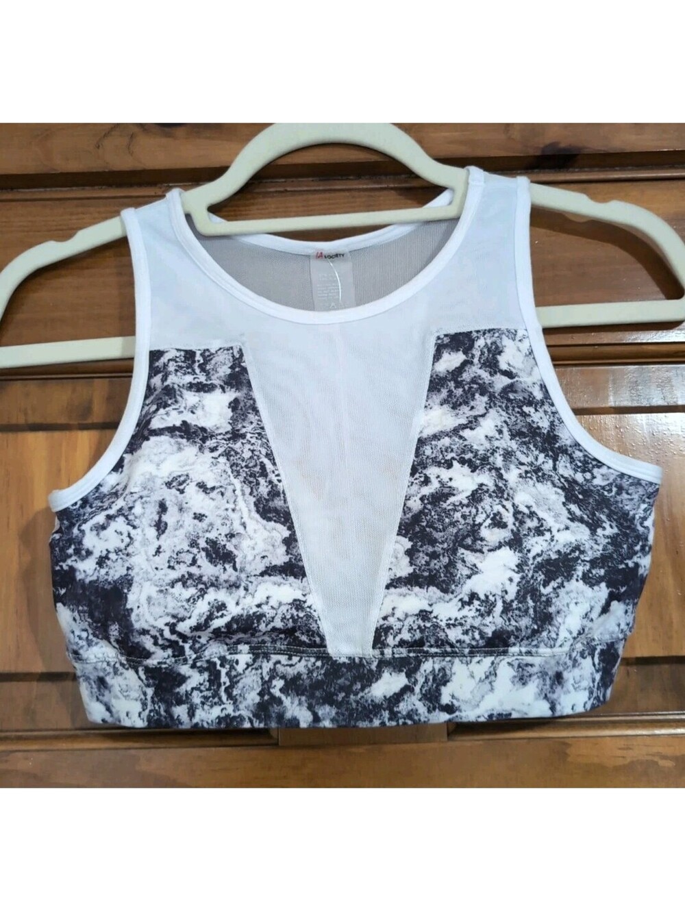 LA Society Black & White Marble-print Sports Bra Crop Top Mesh Woman's L(1615)F